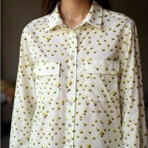 Equipment Size Medium Silk Tennis Ball Print Button Up Shirt Sz M